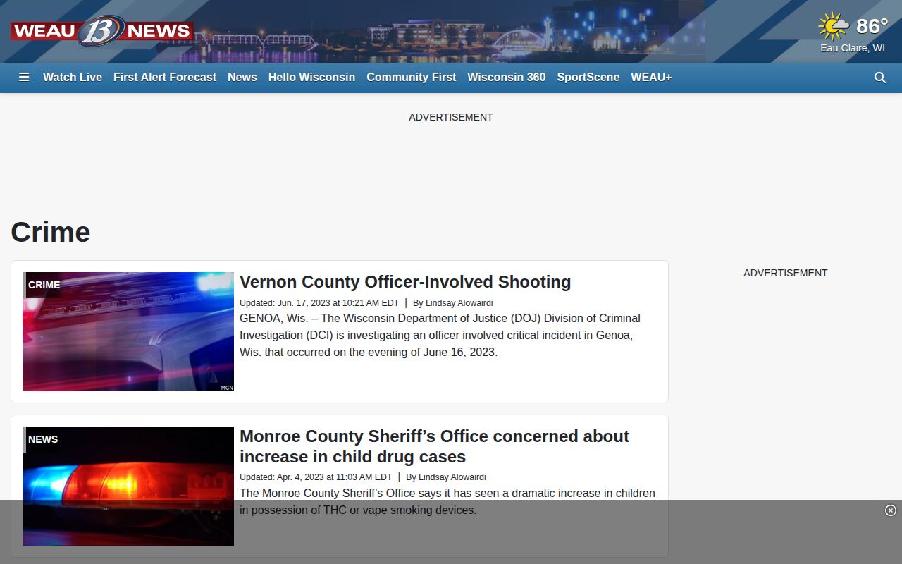 WEAU Crime page for Eau Claire County local reporting